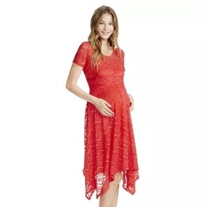 NWT Jessica Simpson Maternity Lace Hanky Hem Dress Coral Red